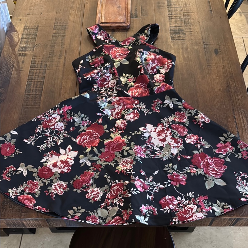 Floral Kids Dress in Black and Red
